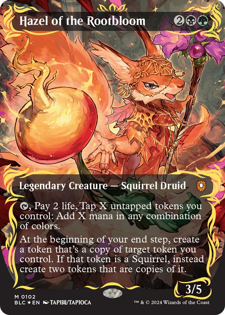 {R} Hazel of the Rootbloom (Borderless) (Raised Foil) [Bloomburrow Commander][BLC 102]
