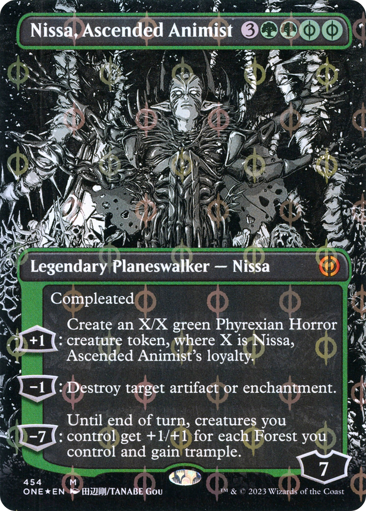 {R} Nissa, Ascended Animist (Borderless Manga Step-and-Compleat Foil) [Phyrexia: All Will Be One][ONE 454]