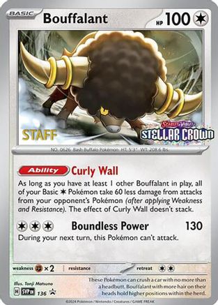 [PKM] Bouffalant (136) (Staff Promo) [Scarlet & Violet: Black Star Promos]