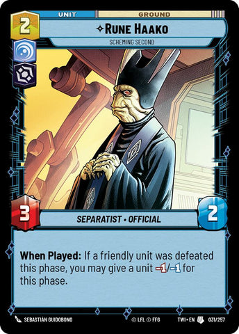 {SW-C}Rune Haako - Scheming Second (031/257) [Twilight of the Republic]