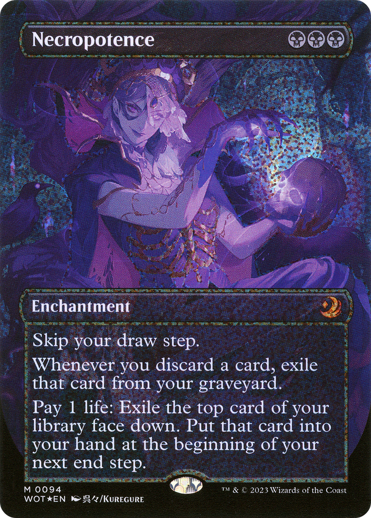 {R} Necropotence (Anime Borderless) (Confetti Foil) [Wilds of Eldraine: Enchanting Tales][WOT 094]