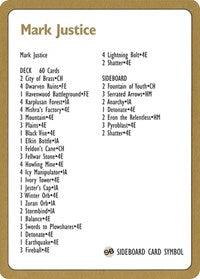 {T} 1996 Mark Justice Decklist Card [World Championship Decks][GB TPTC F]