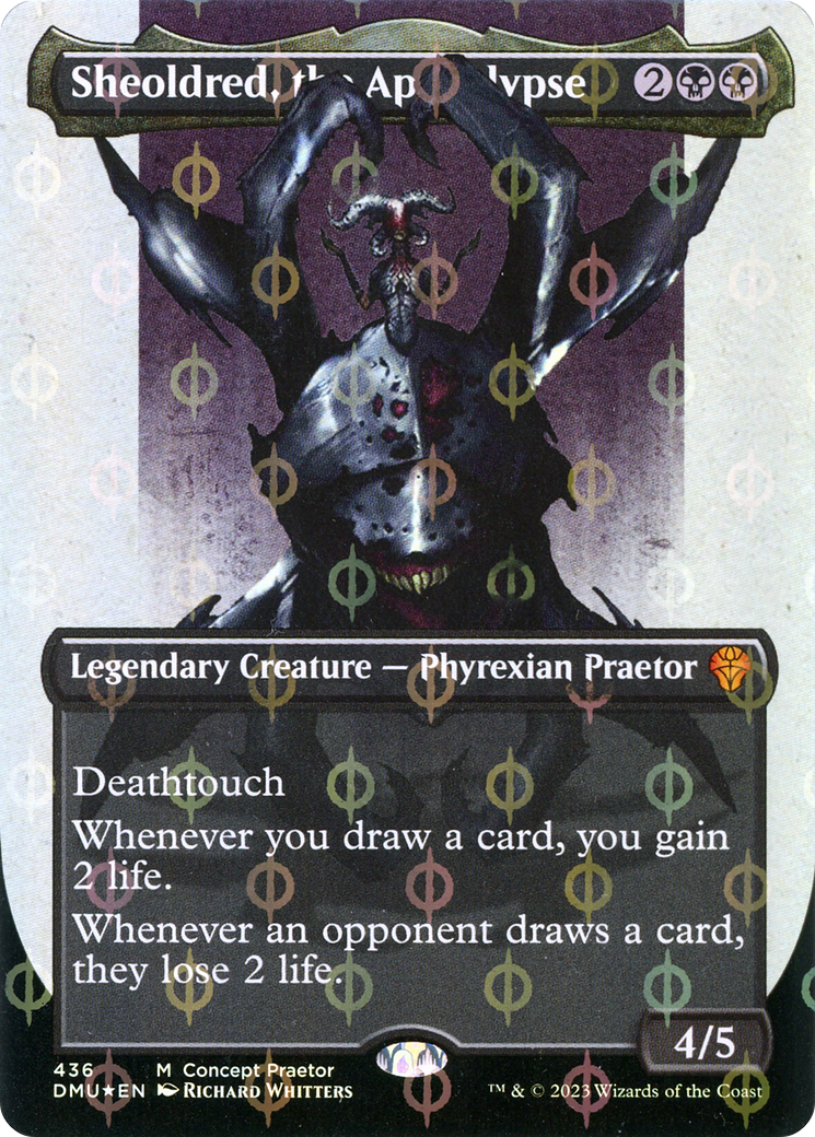 {R} Sheoldred, the Apocalypse (Borderless Concept Preators Step-and-Compleat Foil) [Dominaria United][DMU 436]
