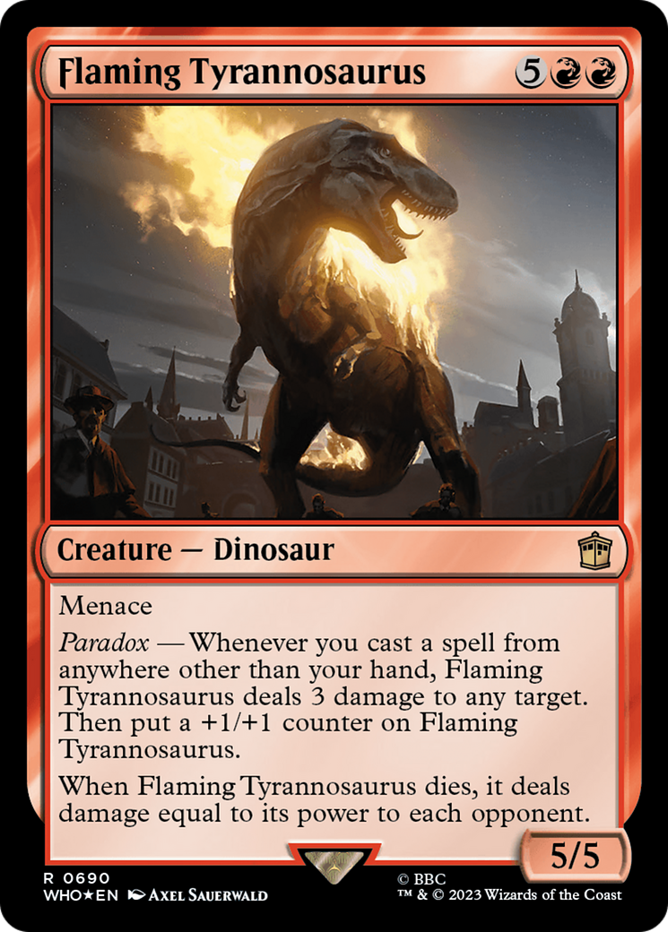 {R} Flaming Tyrannosaurus (Surge Foil) [Doctor Who][WHO 690]