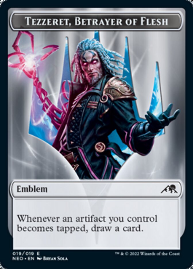 {T} Spirit (002) // Tezzeret, Betrayer of Flesh Emblem Double-sided Token [Kamigawa: Neon Dynasty Tokens][TNEO 002]