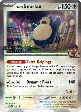 [PKM] Hop's Snorlax (184) (Prerelease Staff) [Scarlet & Violet: Black Star Promos]