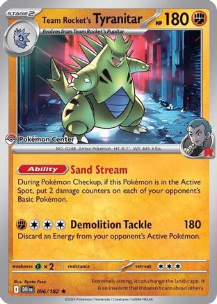 [PKM] Team Rocket's Tyranitar (096/182) (Pokemon Center Exclusive) [Miscellaneous Cards]