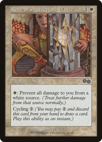 {C} Rune of Protection: White [Urza's Saga][USG 041]