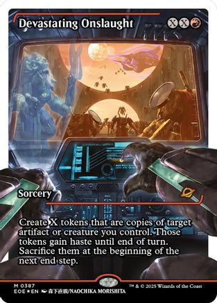 {@R} Devastating Onslaught (0387) (Showcase) (Fracture Foil) [Edge of Eternities][EOE 387]