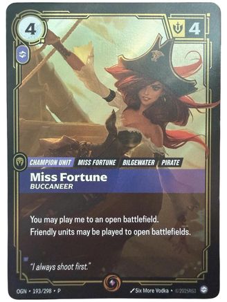 [RFB] Miss Fortune - Buccaneer (Foil) (Promo) (193/298) - Riftbound Organized Play Promotional Cards