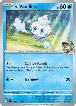 [PKM] N's Vanillite 049  - Reverse Holofoil ME Ascended Heroes - Common