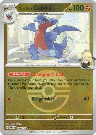 [PKM] Cynthia's Gabite (Poke Ball) 110  - Reverse Holofoil ME Ascended Heroes - Uncommon