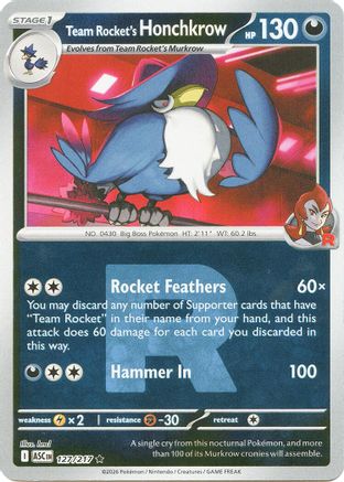 [PKM] Team Rocket's Honchkrow (Team Rocket) 127  - Reverse Holofoil ME Ascended Heroes - Rare
