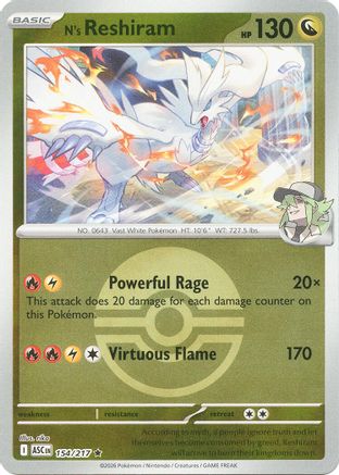 [PKM] N's Reshiram (Poke Ball) 154  - Reverse Holofoil ME Ascended Heroes - Rare