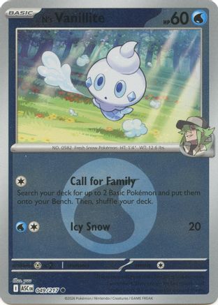 [PKM] N's Vanillite (Energy Symbol Pattern) 049  - Reverse Holofoil ME Ascended Heroes - Common