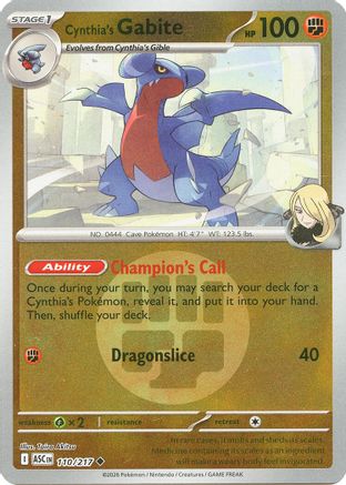 [PKM] Cynthia's Gabite (Energy Symbol Pattern) 110  - Reverse Holofoil ME Ascended Heroes - Uncommon