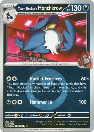 [PKM] Team Rocket's Honchkrow (Energy Symbol Pattern) 127  - Reverse Holofoil ME Ascended Heroes - Rare