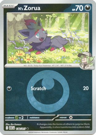 [PKM] N's Zorua (Energy Symbol Pattern) 136  - Reverse Holofoil ME Ascended Heroes - Common