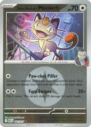[PKM] Team Rocket's Meowth (Energy Symbol Pattern) 161  - Reverse Holofoil ME Ascended Heroes - Common