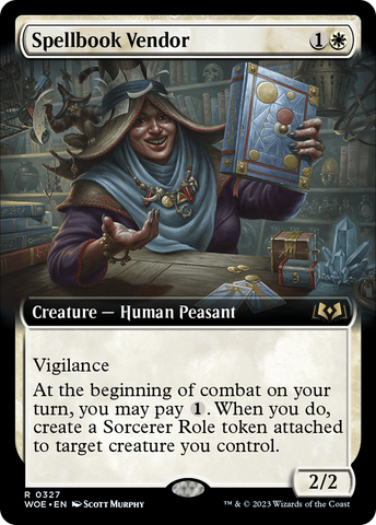{@R} Spellbook Vendor (Extended Art) [Wilds of Eldraine][WOE 327]