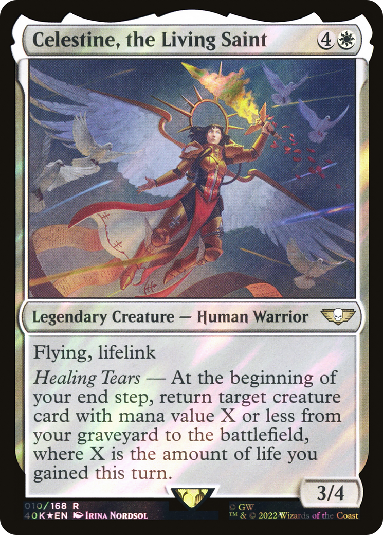 {R} Celestine, the Living Saint (Surge Foil) [Universes Beyond: Warhammer 40,000][SF 40K 010]