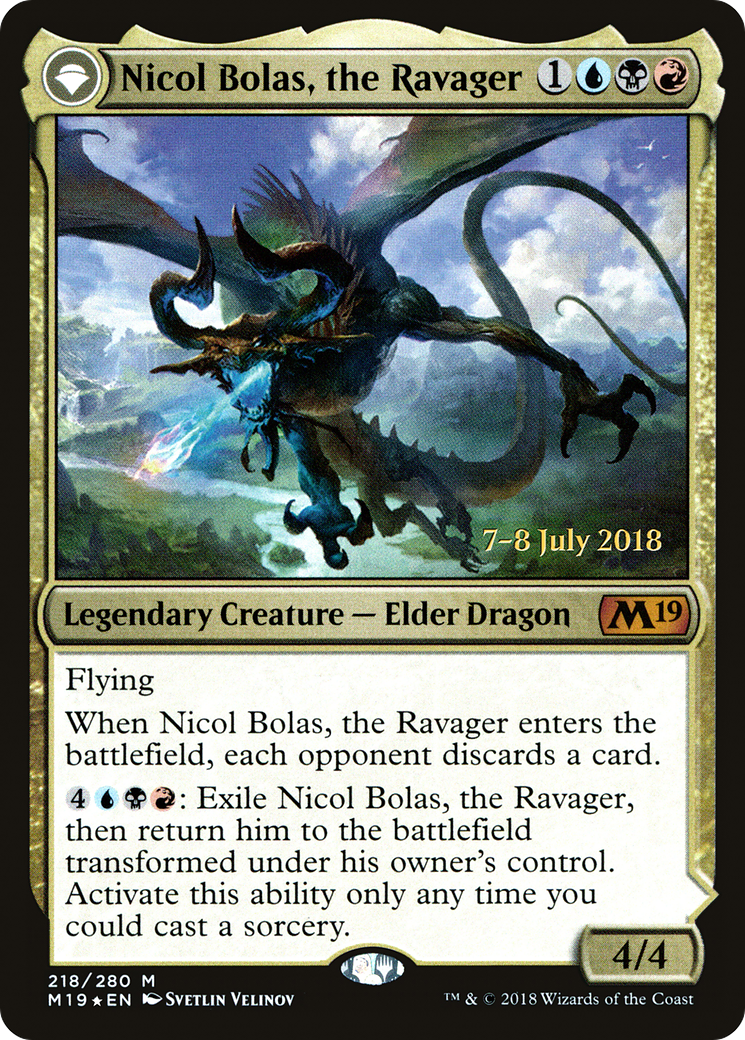 {R} Nicol Bolas, the Ravager // Nicol Bolas, the Arisen [Core Set 2019 Prerelease Promos][PR M19 218] - Misty Mountain Games