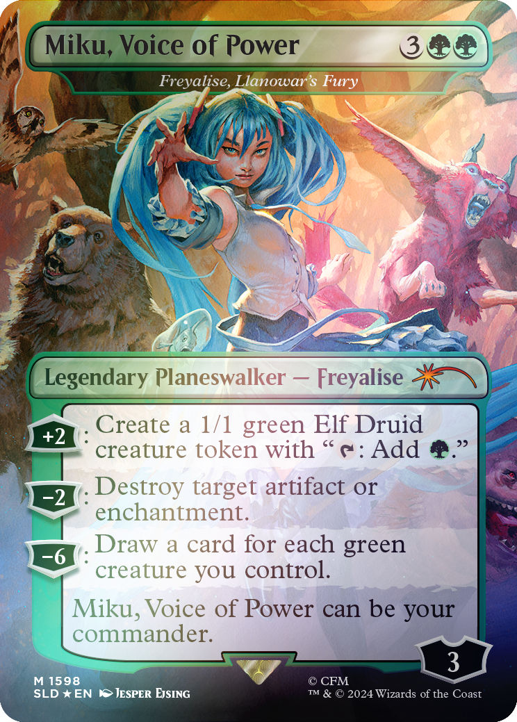 {R} Miku, Voice of Power - Freyalise, Llanowar's Fury (Rainbow Foil) [Secret Lair Drop Series][RBF SLD 1598]
