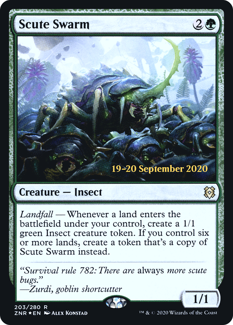 {R} Scute Swarm [Zendikar Rising Prerelease Promos][PR ZNR 203]