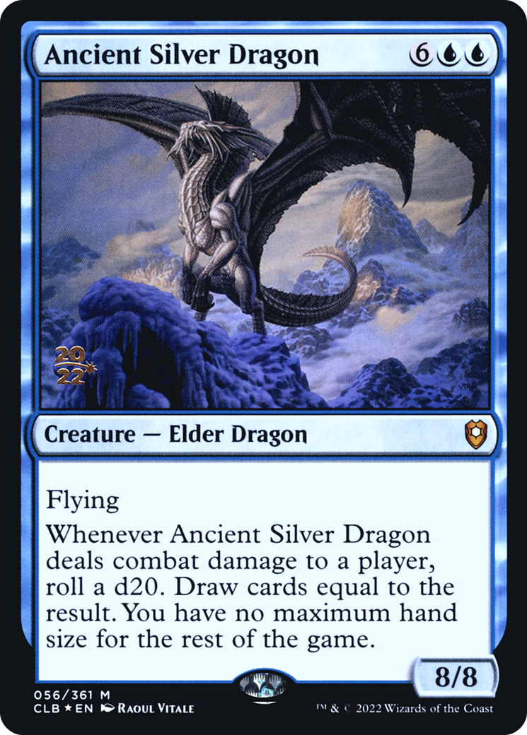 {R} Ancient Silver Dragon [Commander Legends: Battle for Baldur's Gate Prerelease Promos][PR CLB 056]