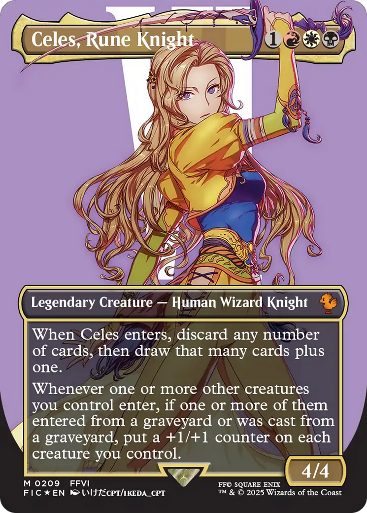 {@@FIC R} Celes, Rune Knight (Borderless) (Surge Foil) [FINAL FANTASY Commander][FIC 209]