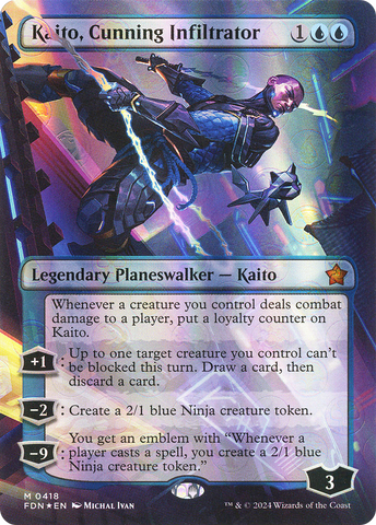 {@R} Kaito, Cunning Infiltrator (Borderless) (Mana Foil) [Foundations][FDN 418]