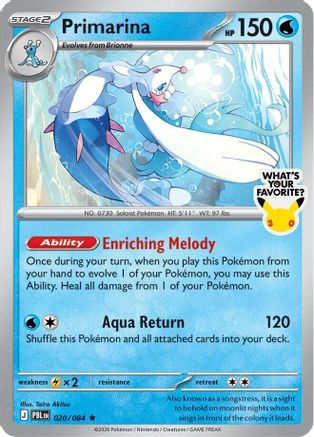 [PKM] Primarina (What's Your Favorite Stamp) (020/084) Holofoil [Miscellaneous Cards & Products]