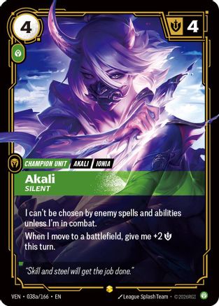 [RFB] Akali, Silent (Alternate Art) (Foil) (038a/166) - Vendetta