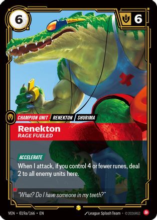 [RFB] Renekton, Rage Fueled (Alternate Art) (Foil) (019a/166) - Vendetta