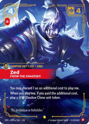 [RFB] Zed, From the Shadows (Alternate Art) (Foil) (023a/166) - Vendetta