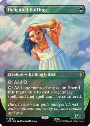 {@@MSC R} Delighted Halfling (Borderless) (Surge Foil) (Foil) [The Hobbit] [HOC 065]