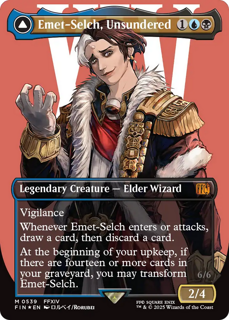 {@@FIN R} Emet-Selch, Unsundered // Hades, Sorcerer of Eld (Borderless) (Surge Foil) [FINAL FANTASY][FIN 539]