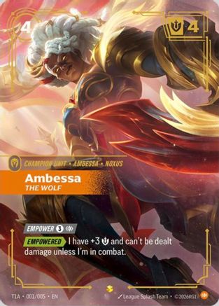 [RFB] Ambessa, The Wolf (T1 Worlds Champion Player Bundle) (Foil) (Promo) (T1A 001/005) - Riftbound Promotional Cards