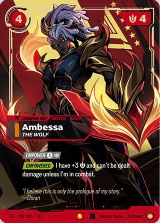 [RFB] Ambessa, The Wolf (T1 Worlds Champion Signature Edition Bundle) (Foil) (Promo) (T1S 001/005) - Riftbound Promotional Cards