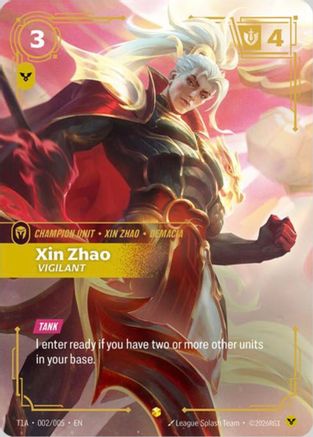 [RFB] Xin Zhao, Vigilant (T1 Worlds Champion Player Bundle) (Foil) (Promo) (T1A 002/005) - Riftbound Promotional Cards