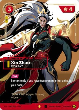 [RFB] Xin Zhao, Vigilant (T1 Worlds Champion Signature Edition Bundle) (Foil) (Promo) (T1S 002/005) - Riftbound Promotional Cards