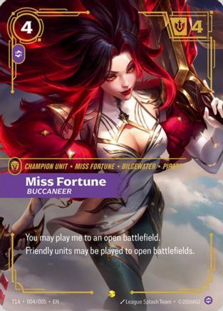 [RFB] Miss Fortune, Buccaneer (T1 Worlds Champion Player Bundle) (Foil) (Promo) (T1A 004/005) - Riftbound Promotional Cards