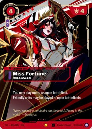 [RFB] Miss Fortune, Buccaneer (T1 Worlds Champion Signature Edition Bundle) (Foil) (Promo) (T1S 004/005) - Riftbound Promotional Cards