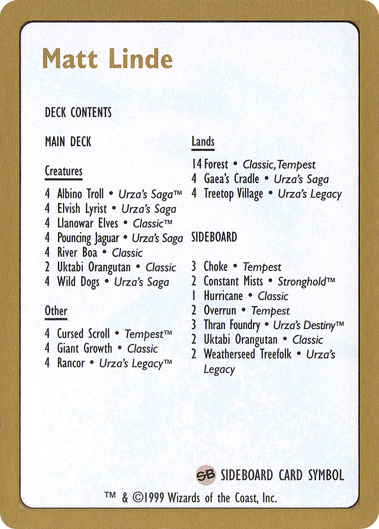 {C} Matt Linde Decklist [World Championship Decks 1999][GB WC99 ML0B]