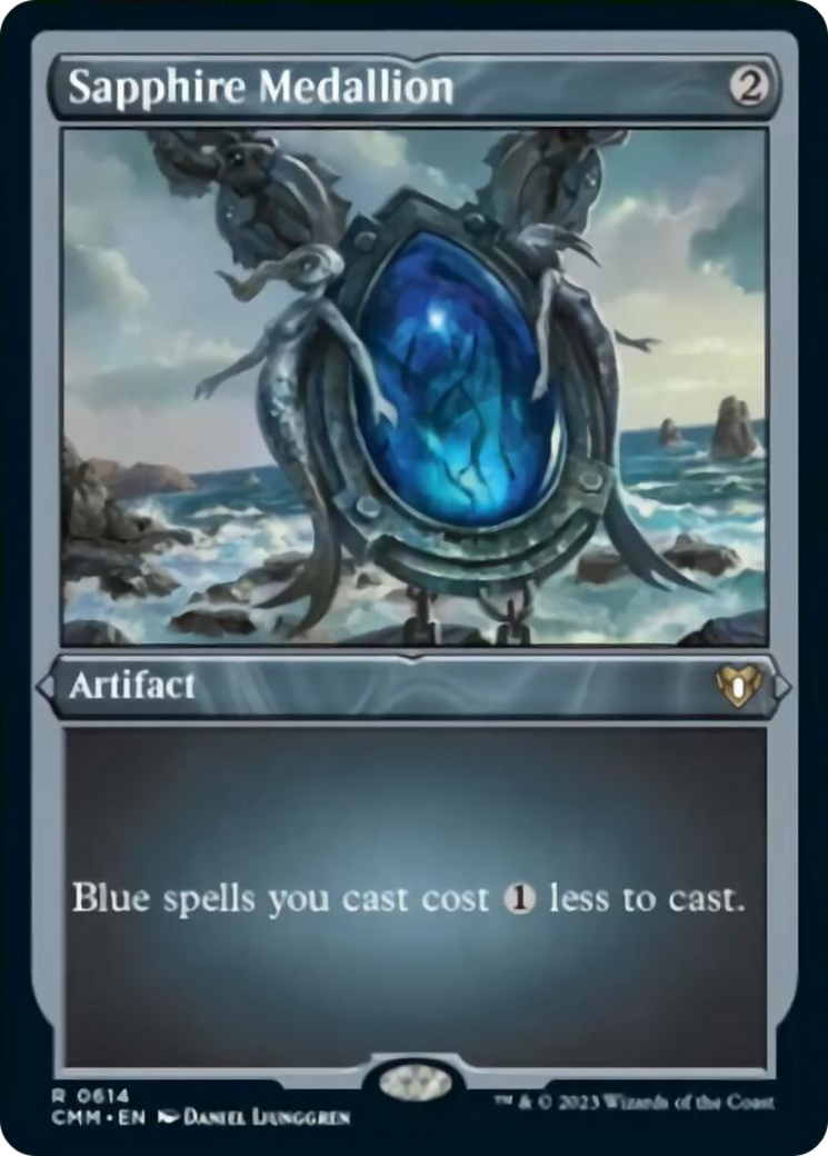 {R} Sapphire Medallion (Foil Etched) [Commander Masters][CMM 614]