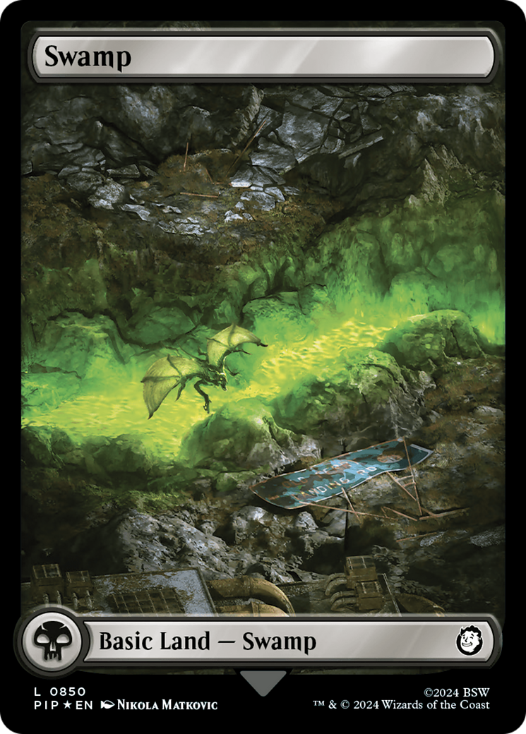 {B} Swamp (0850) (Surge Foil) [Fallout][PIP 850]