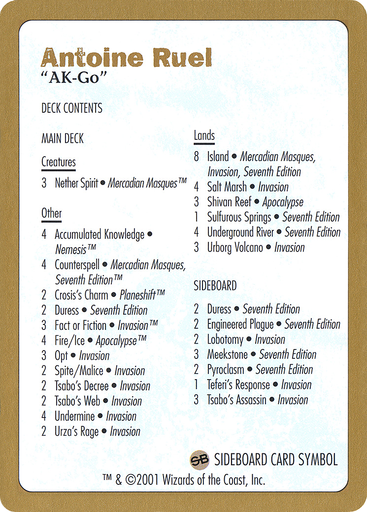{C} Antoine Ruel Decklist [World Championship Decks 2001][GB WC01 AR0B]
