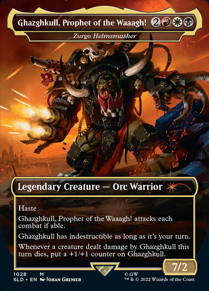{R} Ghazghkull, Prophet of the Waaagh! - Zurgo Helmsmasher (Borderless) [Secret Lair Drop Series][SLD 1028]
