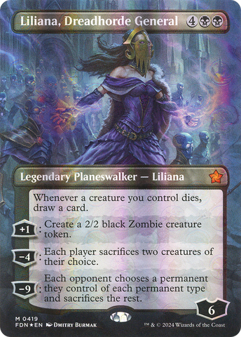 {@R} Liliana, Dreadhorde General (Borderless) (Mana Foil) [Foundations][FDN 419]