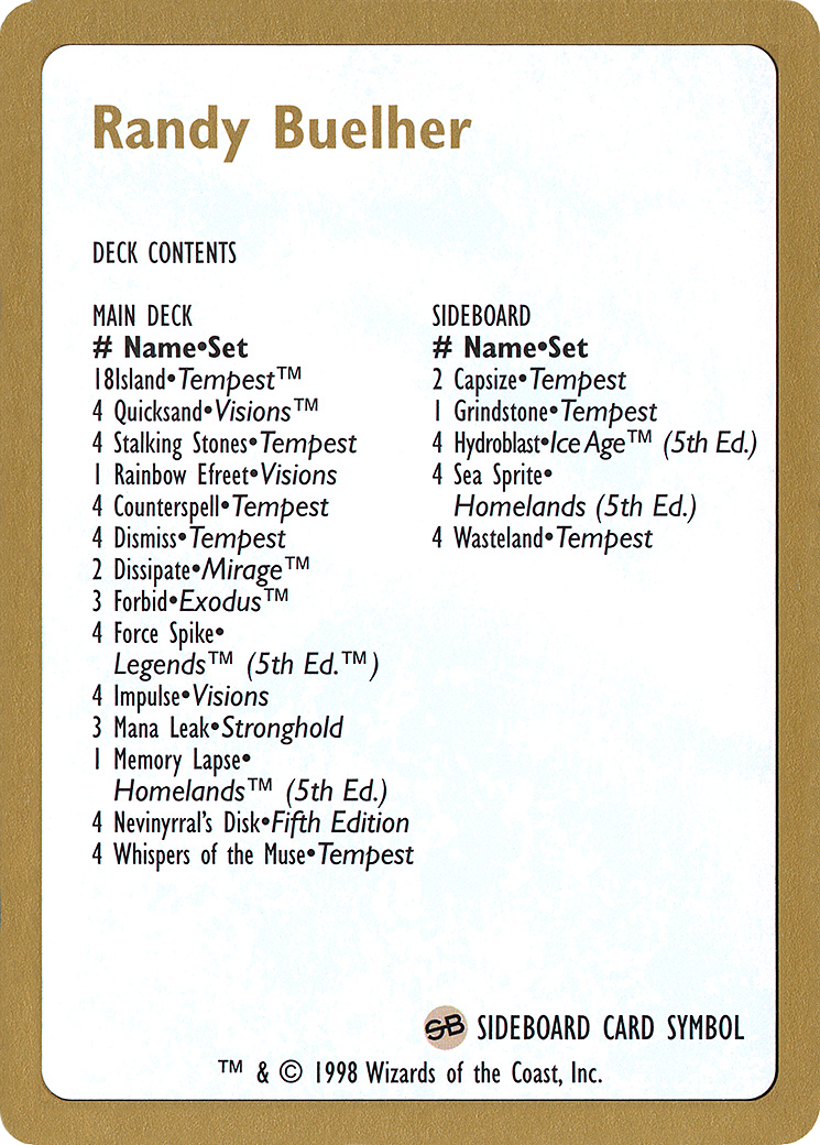 {C} Randy Buehler Decklist [World Championship Decks 1998][GB WC98 RB0B]